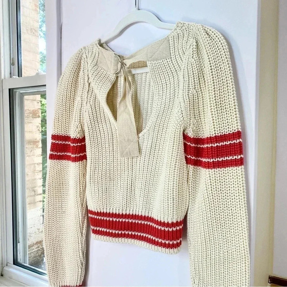New Free People Out Of The Park Pullover Knit Sweater Striped Heart Embroidered - Picture 7 of 12